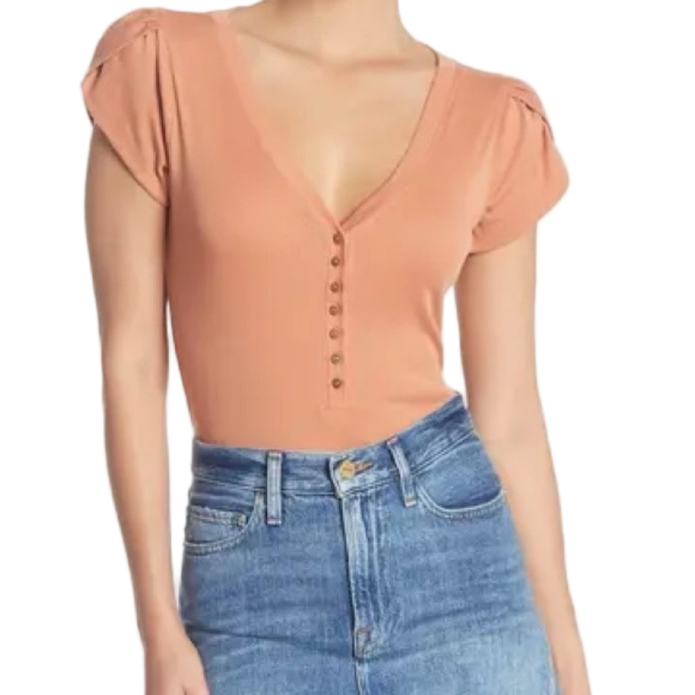 Free People Intimates Mia V-Neck Puff Sleeve Thong Bodysuit Size M - Picture 3 of 5